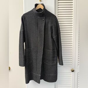 Rebecca Taylor wool blend dress coat, black with white dots. Size 4